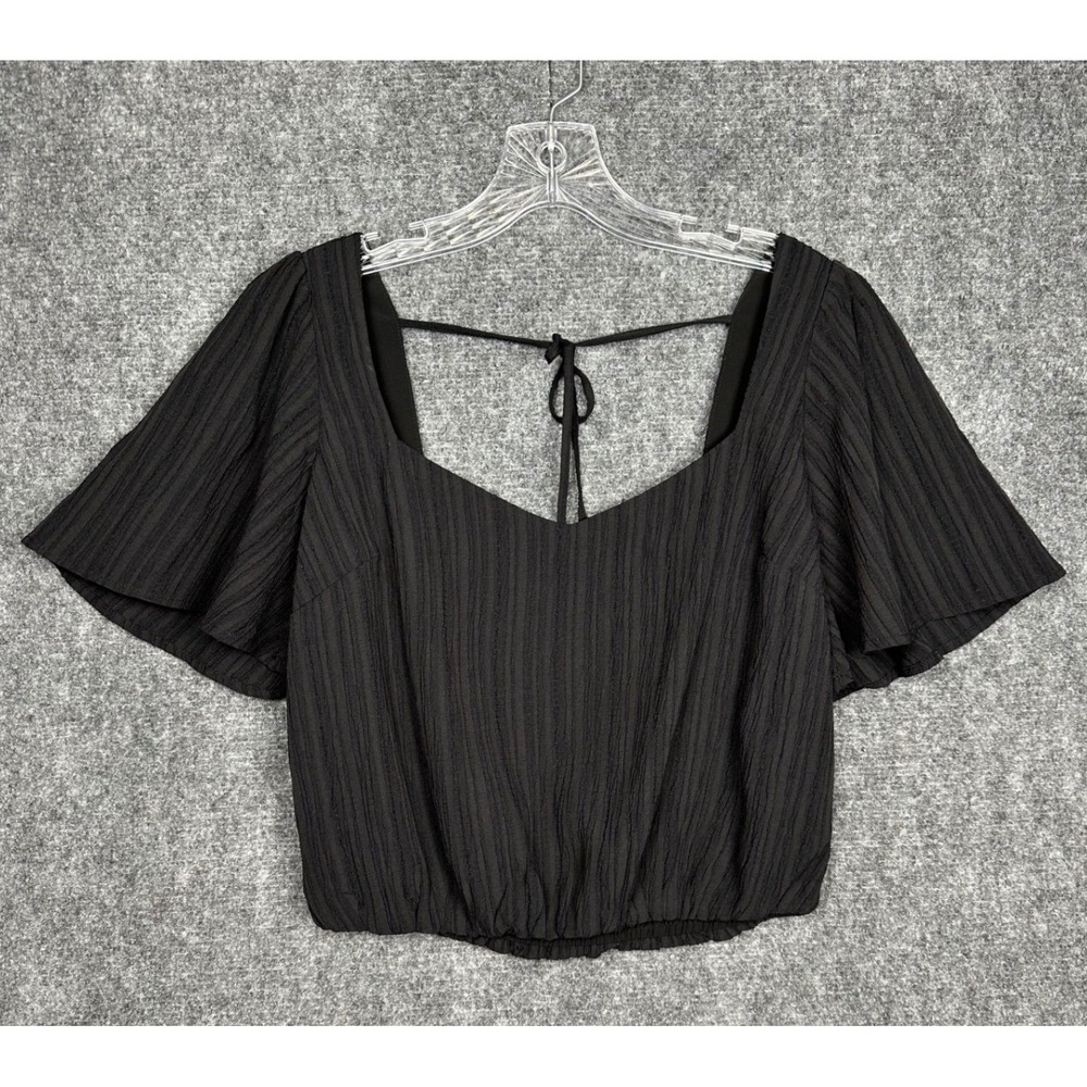 ASTR The Label Womens Tie Back Flutter Sleeve Top Size S Black Blouse - Picture 2 of 9